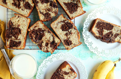 Marbled Banana Bread with Dark Chocolate and Greek Yogurt