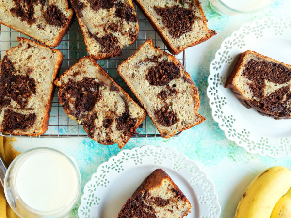 Marbled Banana Bread with Dark Chocolate and Greek Yogurt