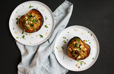 Vegan Acorn Squash with a Filling of Israeli Couscous