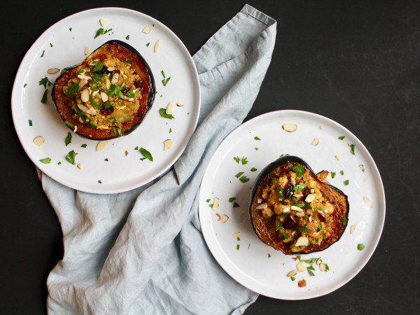 Vegan Acorn Squash with a Filling of Israeli Couscous