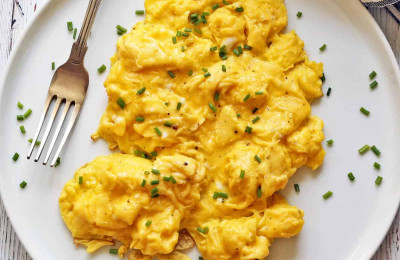 Fluffy Scrambled Eggs and Wild Puffball Mushrooms