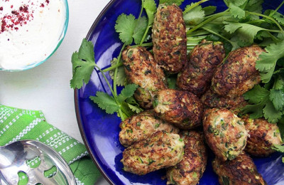 Turkey-Zucchini Meatballs with a Delicious Roasted Pepper Dip