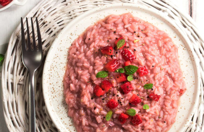 Prosecco and Strawberry Risotto Perfect for Spring Date Night