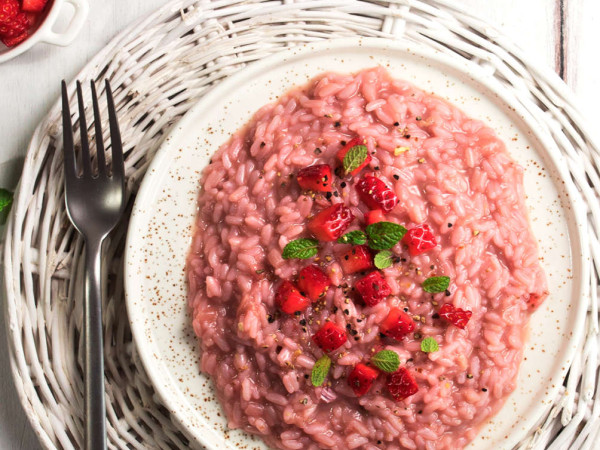 Prosecco and Strawberry Risotto Perfect for Spring Date Night