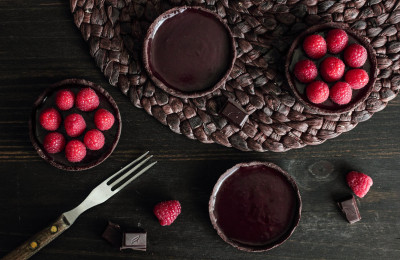 Tart Featuring Triple Chocolate and Raspberries