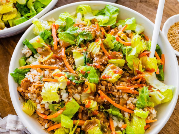 Spicy Peanut Sauce over Cauliflower Rice Lettuce Wraps