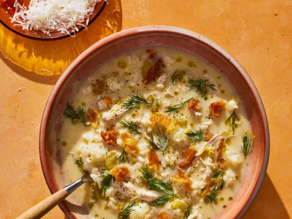 Rich Cauliflower Soup Garnished with Bacon Gremolata