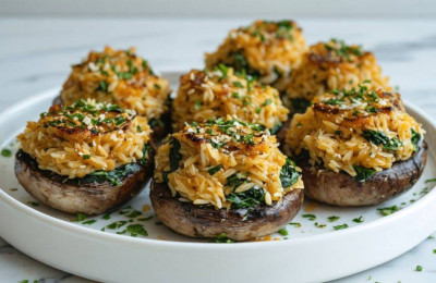 Portobello Caps Stuffed with Chicken and Orzo