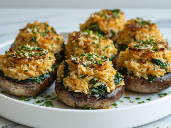 Portobello Caps Stuffed with Chicken and Orzo