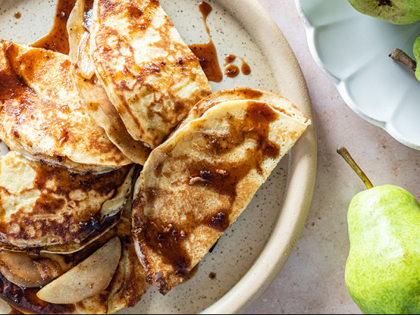 Quesadillas Filled with Pear, Brie, and Caramelized Onions