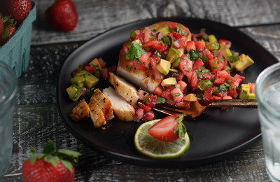 Strawberry Salsa on Cilantro-Lime Grilled Chicken