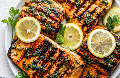 Salmon Fillets Grilled with Dijon and Lemon Zest