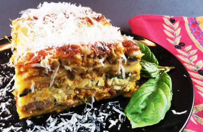 Collard Greens, Pumpkin, and Smoked Sausage Layered Lasagna