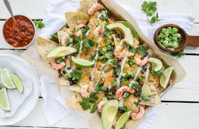Nachos Topped with Shrimp and Jalapenos