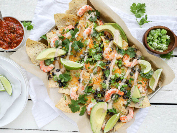 Nachos Topped with Shrimp and Jalapenos