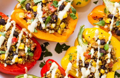 Red Bell Peppers Stuffed with Quinoa and Chickpeas