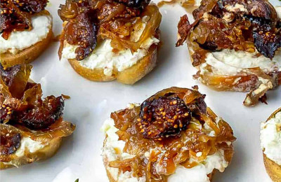 Goat Cheese and Caramelized Onions on Figs