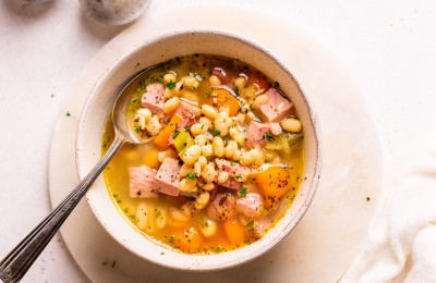 Hearty Creamy Soup of Ham, Beans, and Tortellini