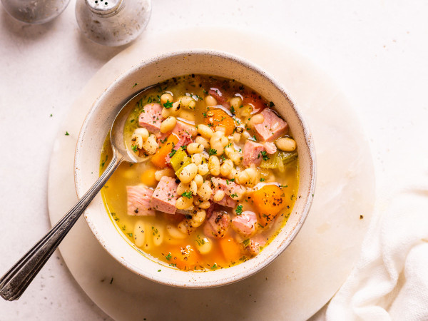 Hearty Creamy Soup of Ham, Beans, and Tortellini