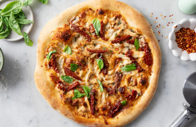 Garlic-Infused Bacon and Pickle Pizza