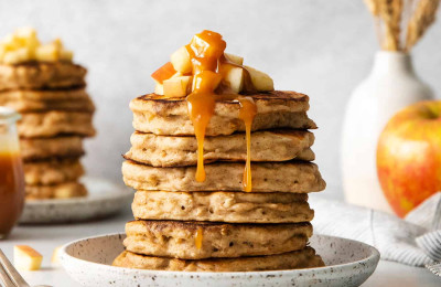 Oatmeal Pancakes Served with Apple Maple Syrup