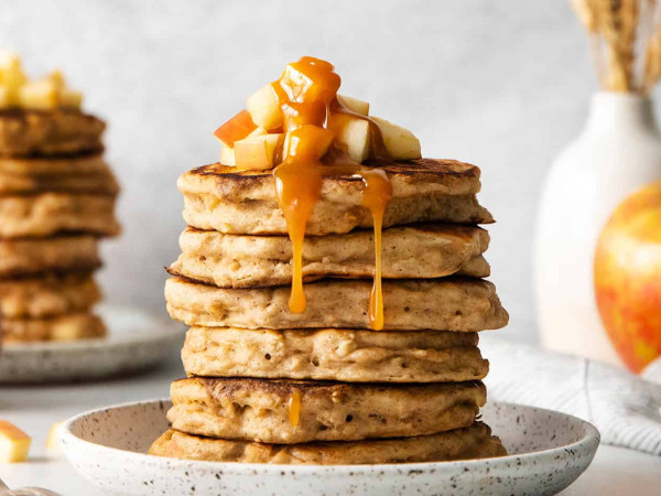 Oatmeal Pancakes Served with Apple Maple Syrup